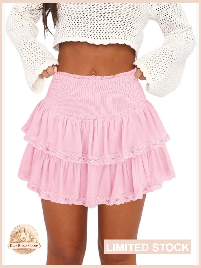 Ruffle Mini Skort High Waist Tiered Flowy Athletic Tennis Golf Boho Chic